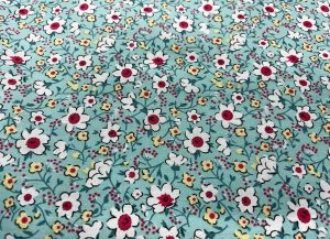 Coton bleu fleurs blanc rouge