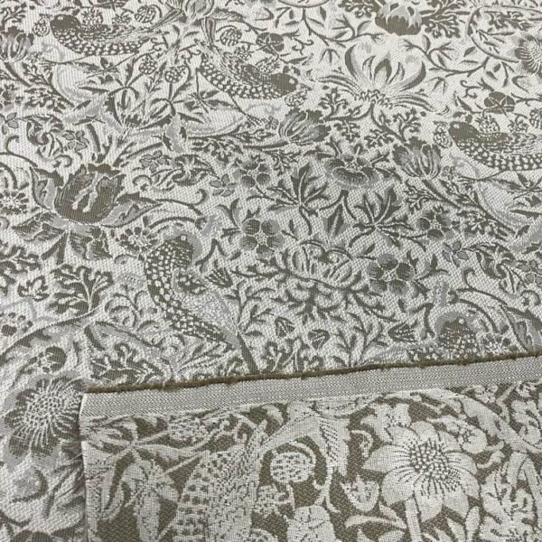 Jacquard blanc beige fleurs oiseaux