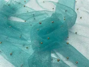 Tulle à paillette perlé bleu en 1.50L