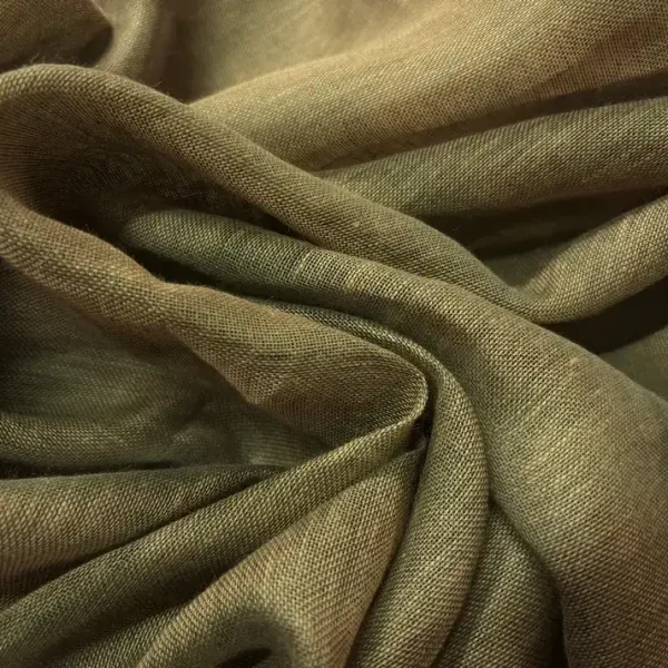 COUPON 1.65m Voile de Lin beige chiné vert en 3m de large