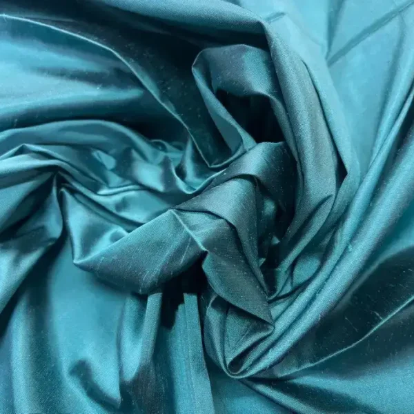 COUPON 1.70m Soie sauvage turquoise satiné en 1.35L - Tissus Déco Couture