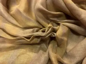 COUPON 2.5m Voile de Lin beige rayé jaune en 1.40L