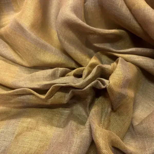 COUPON 2.5m Voile de Lin beige rayé jaune en 1.40L
