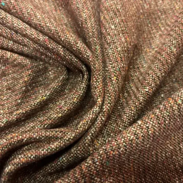 COUPON 2m Laine Rouille Chinée Rayée Marron - Largeur 1.45m