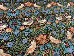 Jacquard ton noir fleurs oiseaux en 1.40L
