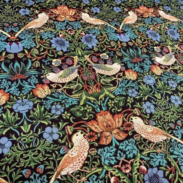 Jacquard ton noir fleurs oiseaux en 1.45L