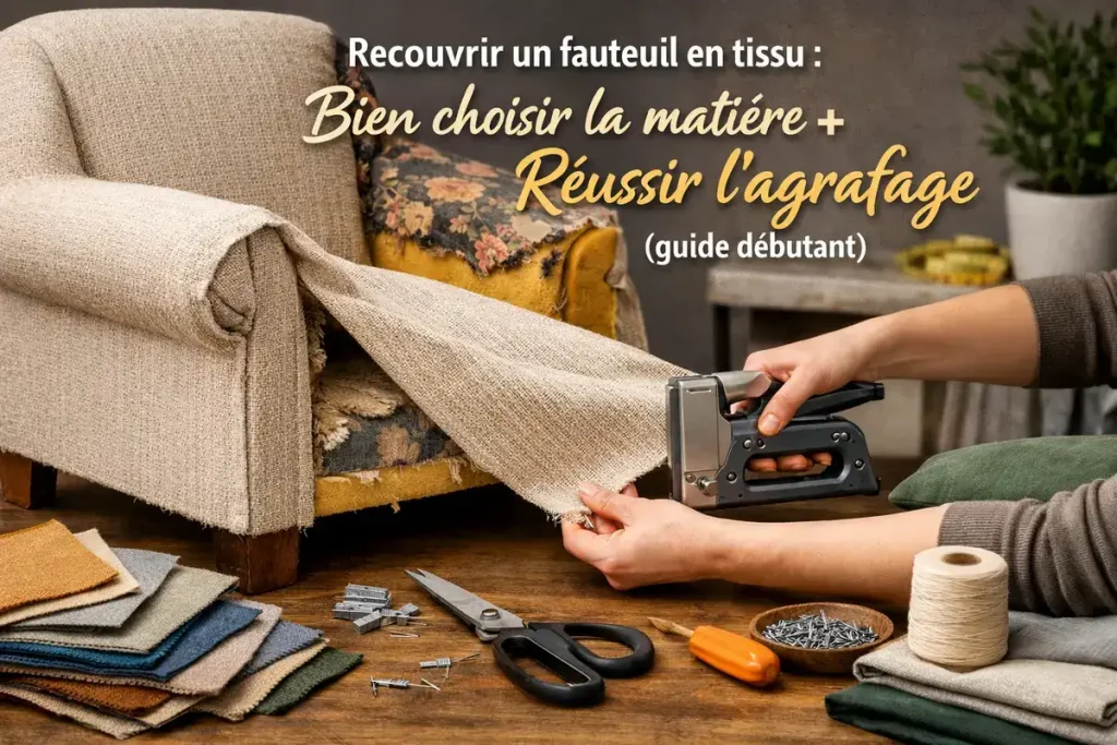Recouvrir un fauteuil en tissu : bien choisir la matière + réussir l’agrafage (guide débutant)