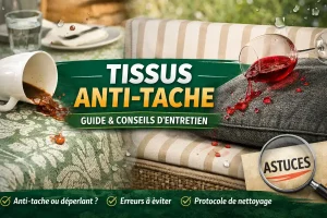 Tissu Anti-tache : comprendre les tissus traités + conseils d’entretien (cas concrets)