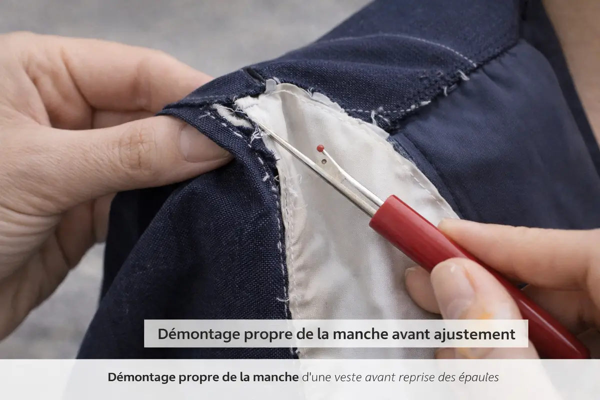 découdre la manche d’une veste avec un découd-vite avant reprise des épaules