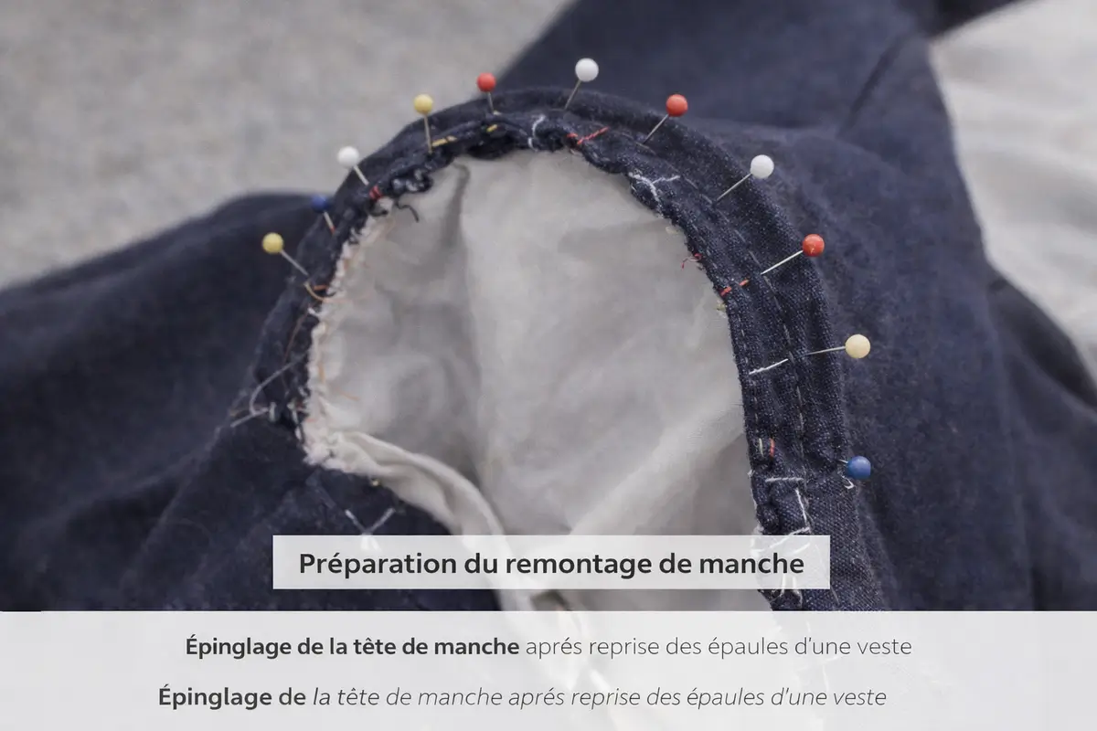 épinglage de la tête de manche après reprise des épaules d’une veste