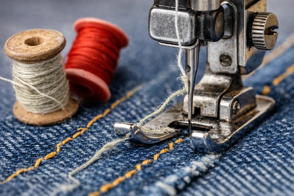 Fil de couture irrégulier ou usé dans une machine à coudre