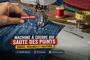 Machine à coudre qui saute des points : causes, réglages et solutions