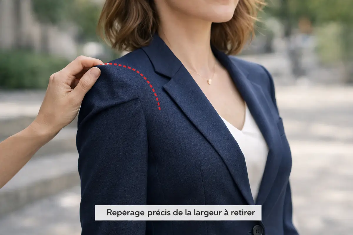 repérage de l’excès d’épaule sur une veste avant retouche couture