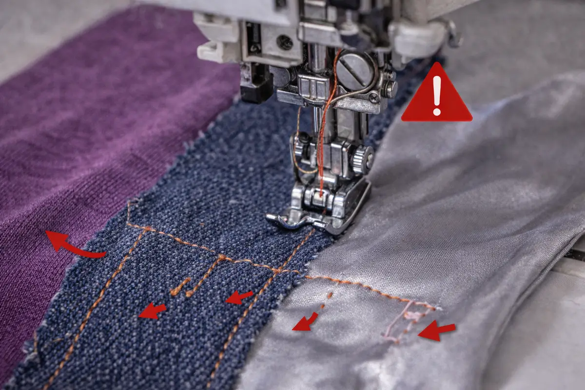 Différents tissus difficiles à coudre comme jersey, jean et satin