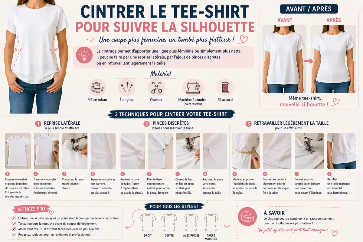 Ajuster un tee-shirt trop grand : astuces faciles pour une coupe flatteuse 5 cintrer un tee shirt trop large reprise laterale pinces et ajustement taille