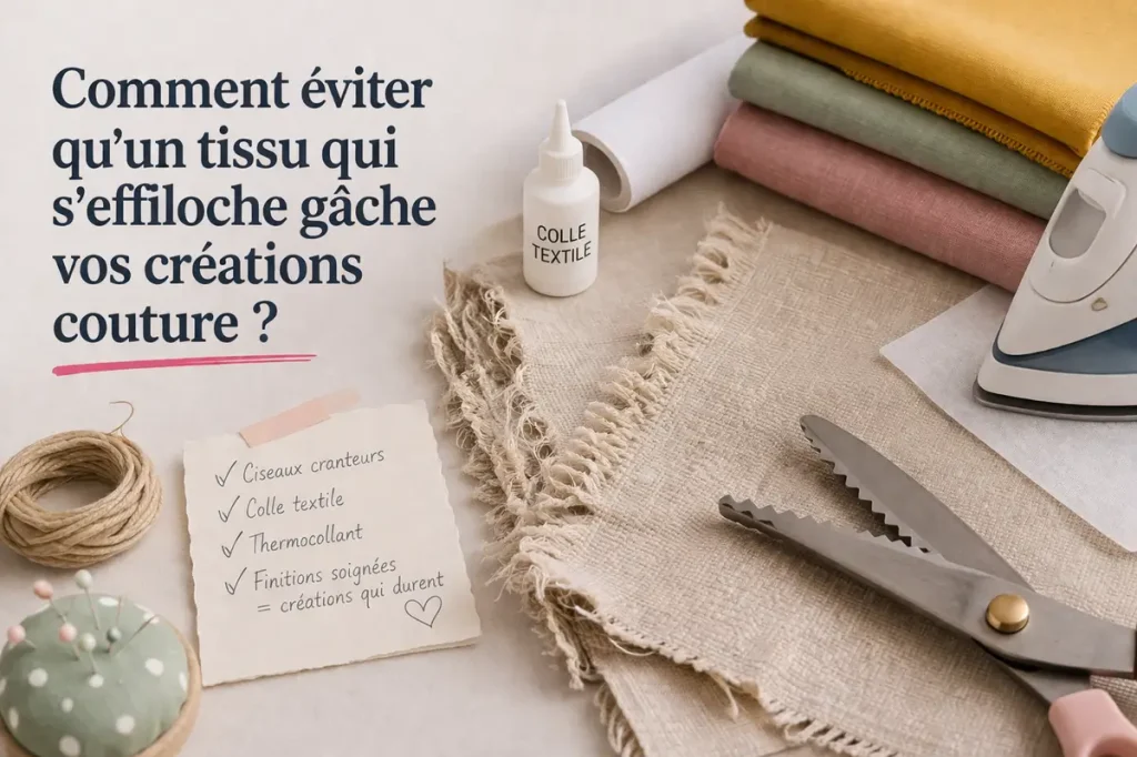 hero horizontal illustrant un tissu effiloché et des techniques de couture pour éviter l effilochage