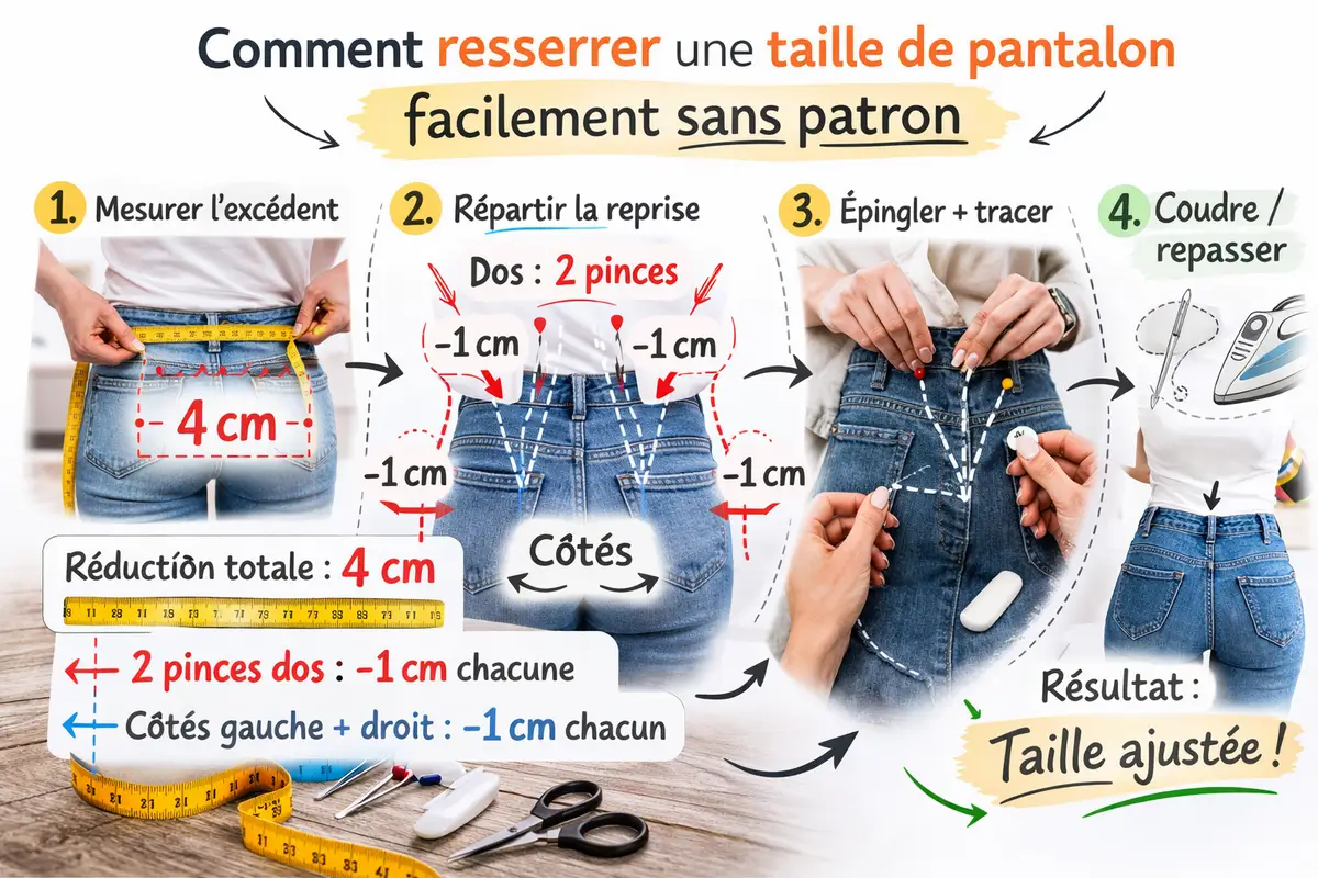 Comment resserrer une taille de pantalon facilement sans patron : les étapes essentielles
