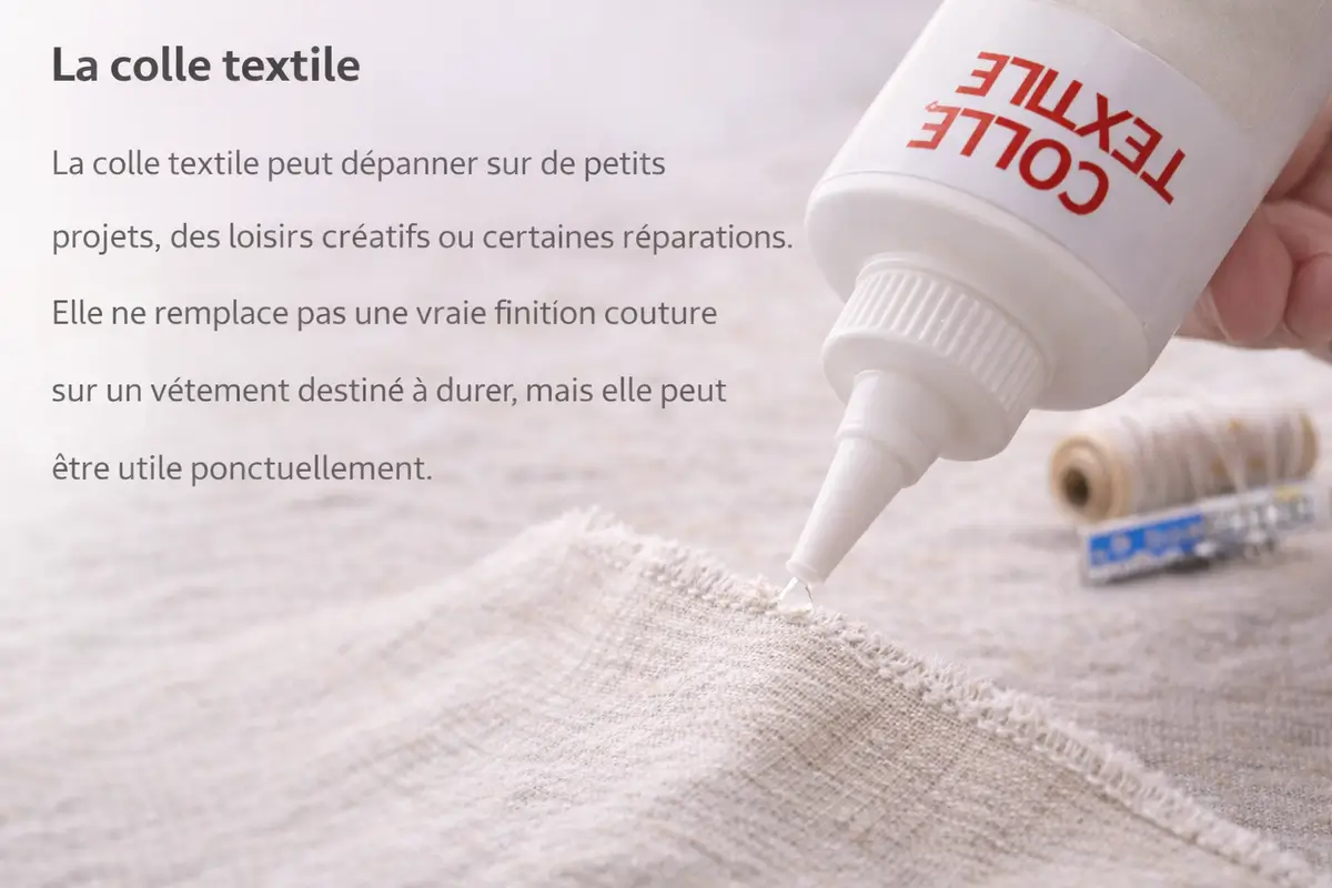 Comment éviter qu’un tissu qui s’effiloche gâche vos créations couture ? 8 colle textile appliquée sur le bord d un tissu effiloché pour petite réparation couture