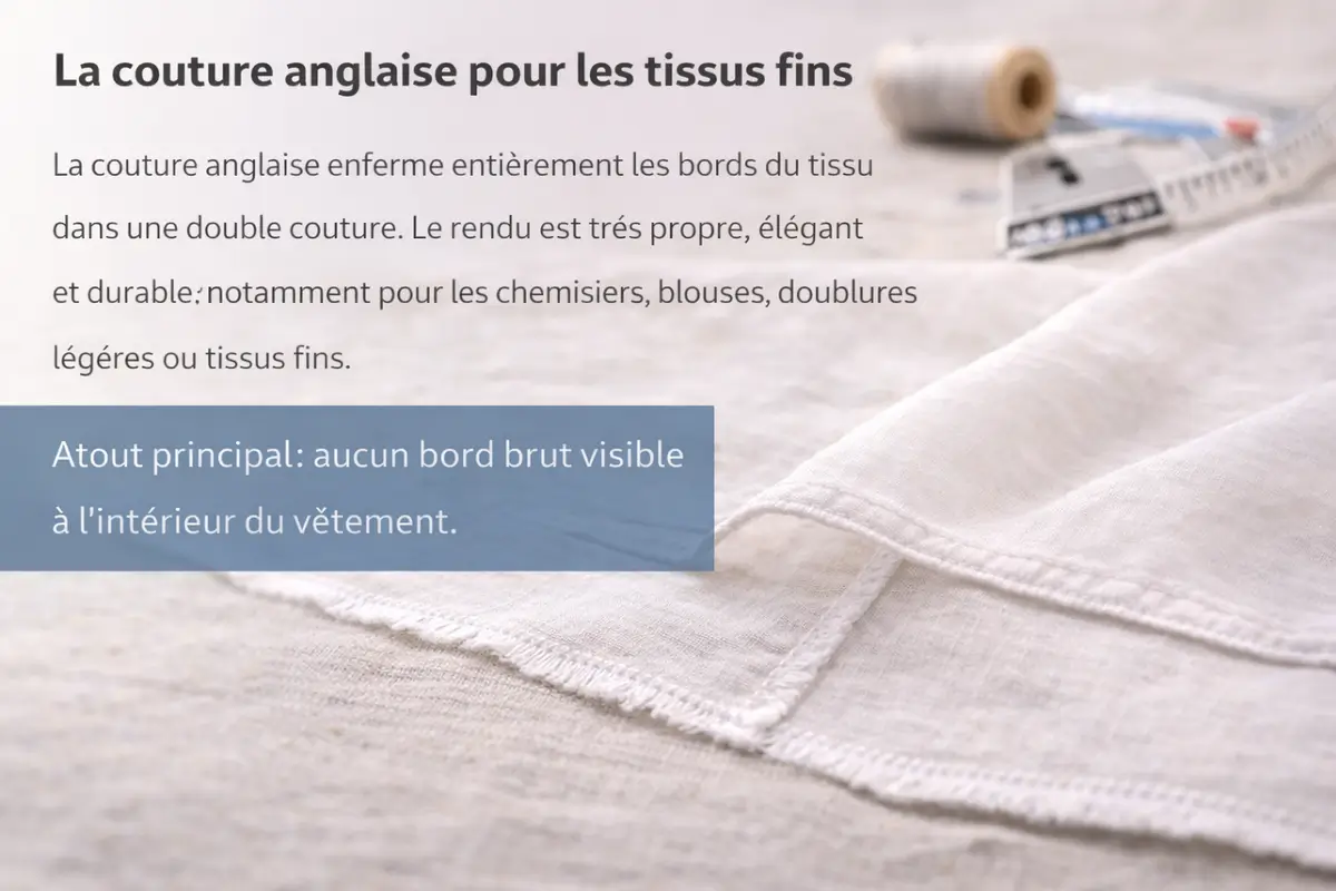 Comment éviter qu’un tissu qui s’effiloche gâche vos créations couture ? 5 couture anglaise sur tissu fin pour éviter l effilochage avec finition intérieure propre