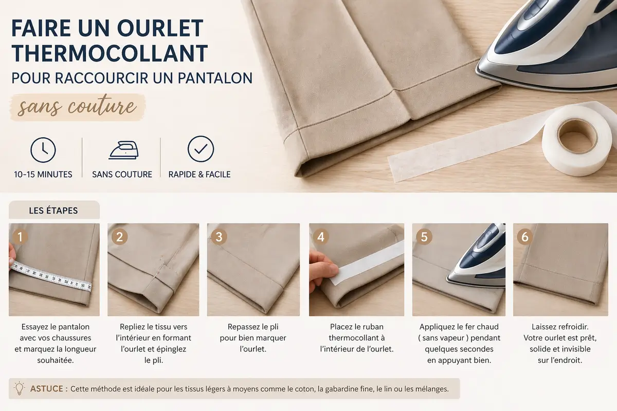 faire un ourlet thermocollant pour raccourcir un pantalon sans machine à coudre