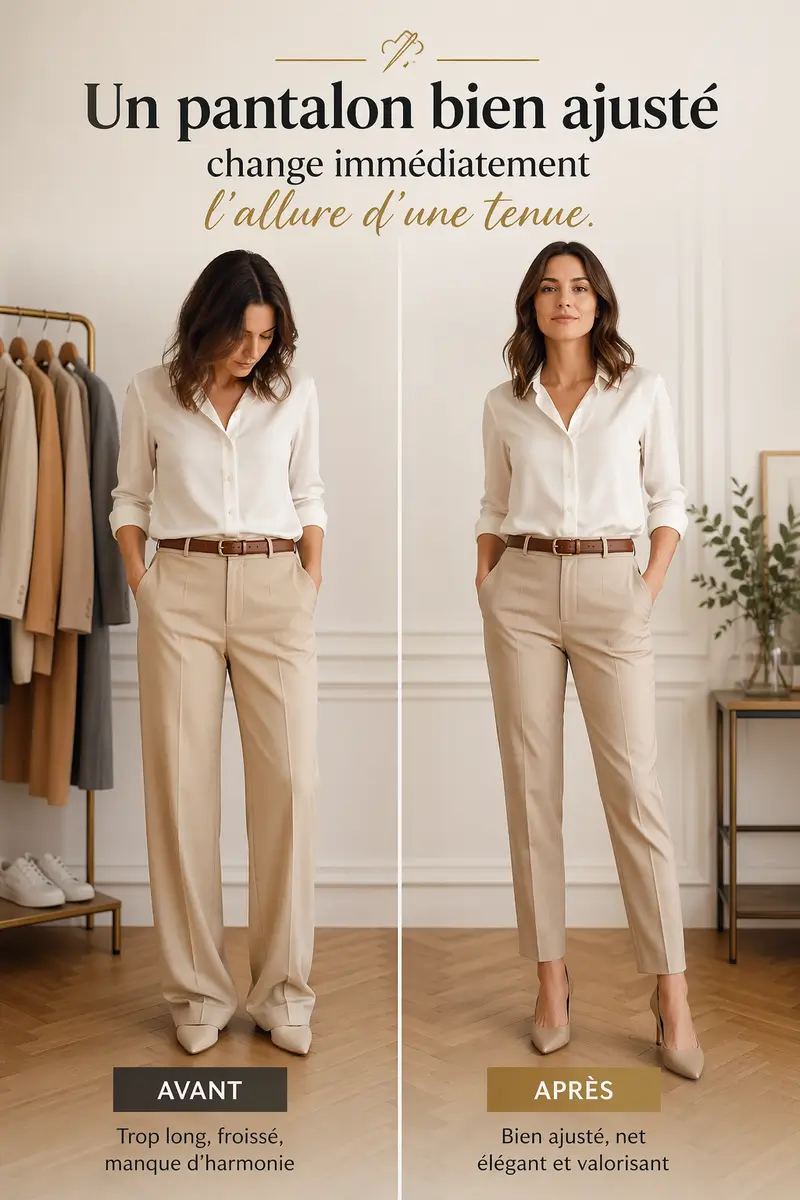 Raccourcir un pantalon trop long : 4 méthodes faciles, même sans machine à coudre 2 raccourcir un pantalon trop long avec un ourlet propre sur tissu gabardine coton