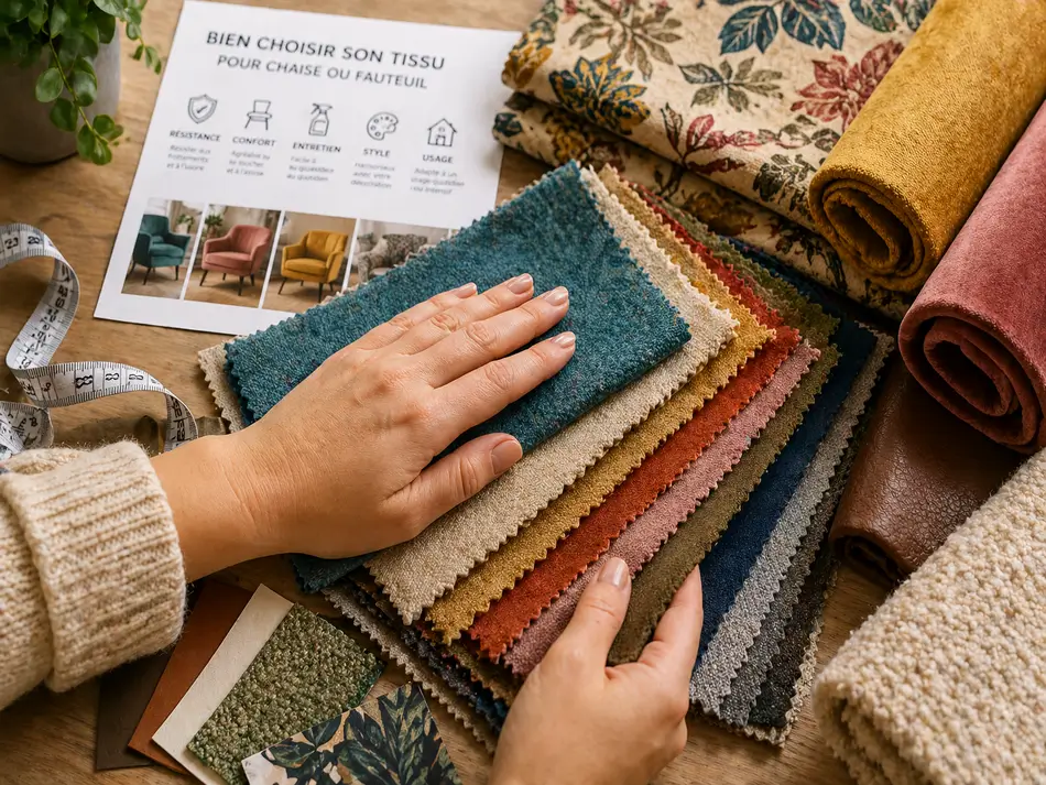 Échantillons de tissus pour choisir un tissu résistant pour fauteuil ou chaise