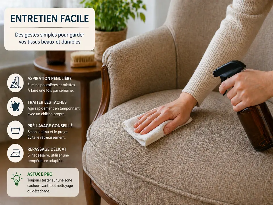 Nettoyage doux d’un tissu de fauteuil avec un chiffon propre
