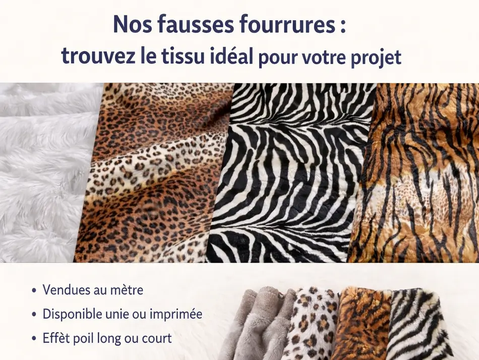 Tissus fausse fourrure au mètre imprimés léopard, zèbre et tigre – tissus déco couture pour mode, cosplay et décoration