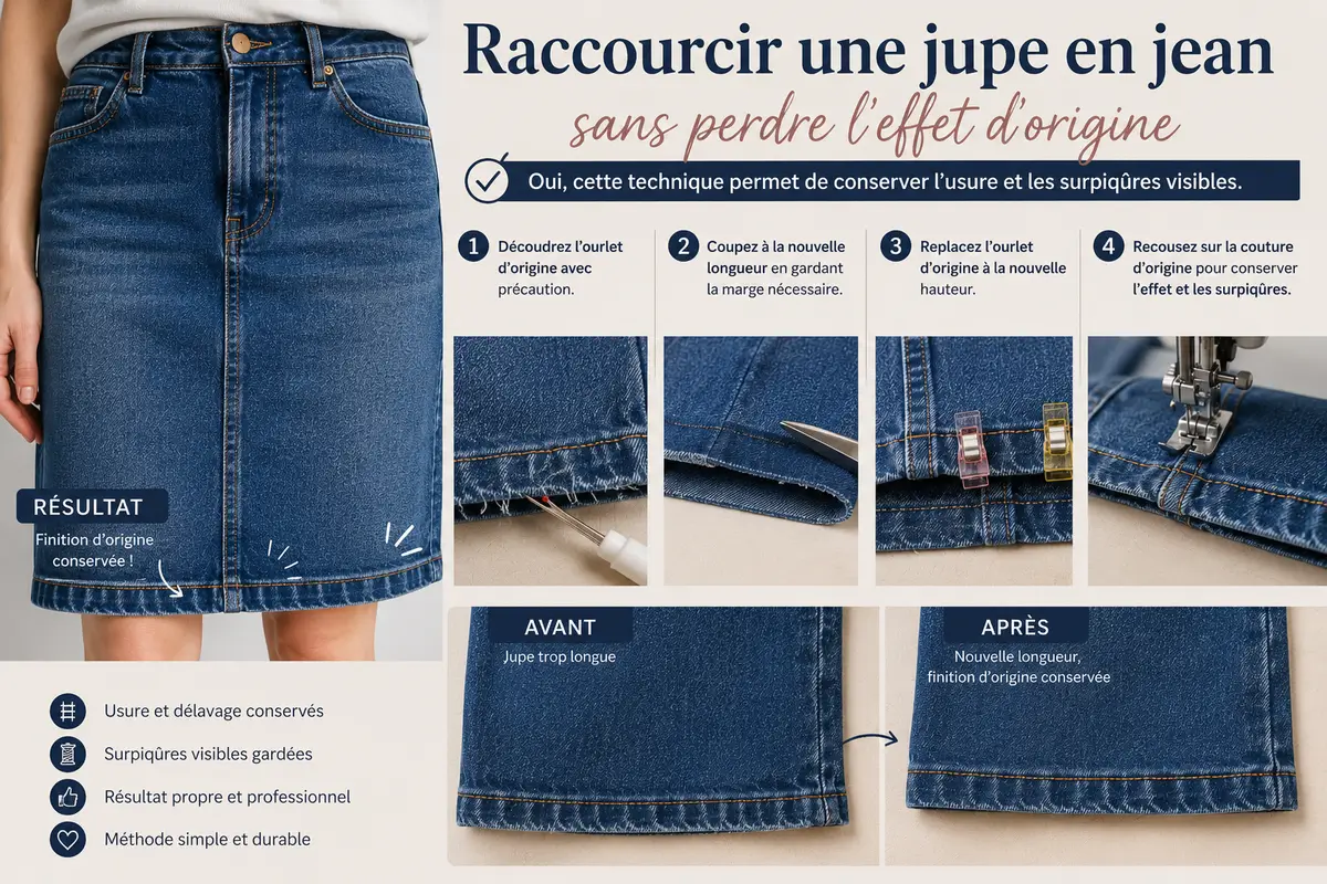 Jupe en jean raccourcie avec ourlet d’origine conservé