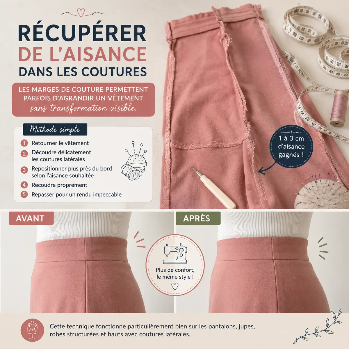récupérer de l’aisance dans les coutures d’un vêtement trop serré avec une retouche couture simple