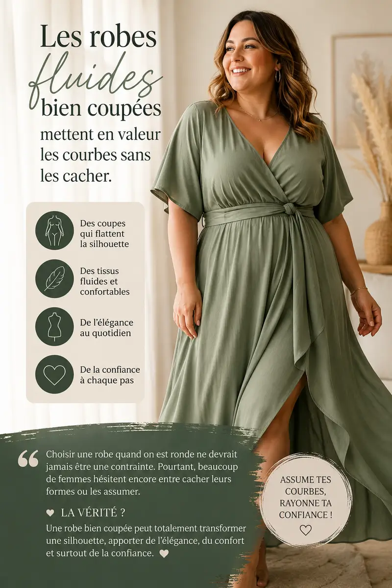 robe fluide élégante pour femme ronde en viscose bleu avec tombé flatteur