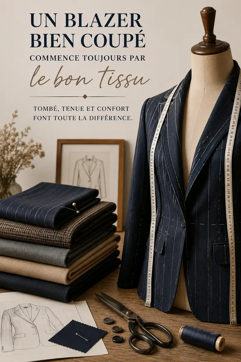 Tissu tergal bleu nuit rayé pour blazer et tailleur élégant cousu main