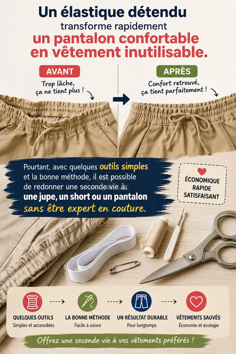 Remplacer un élastique de taille sur un pantalon avec technique couture facile