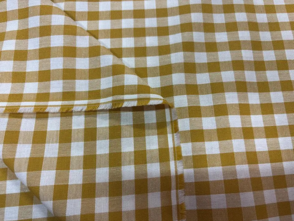 Tissu vichy jaune moutarde tendance décoration moderne, rideaux et DIY