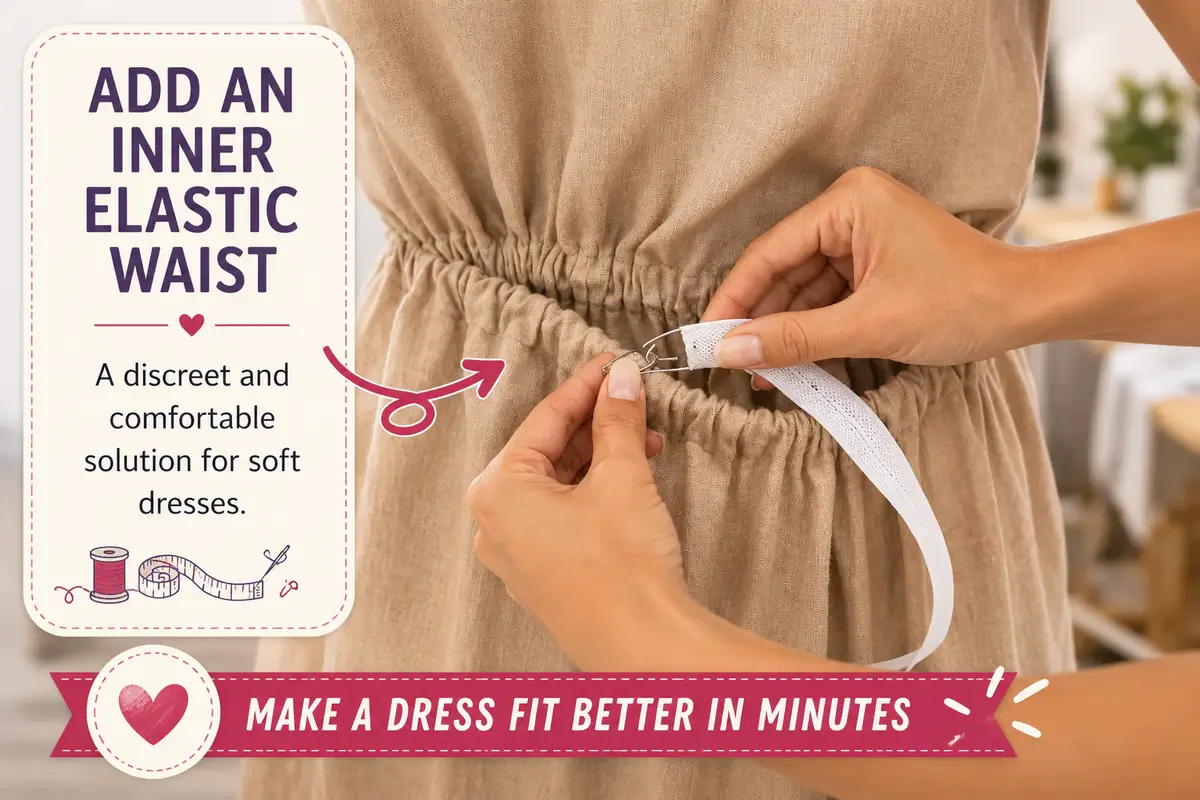 Inner elastic casing added to a soft dress at the waist