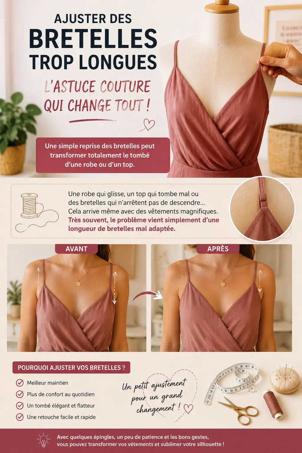 Ajuster des bretelles trop longues sur une robe fluide en viscose
