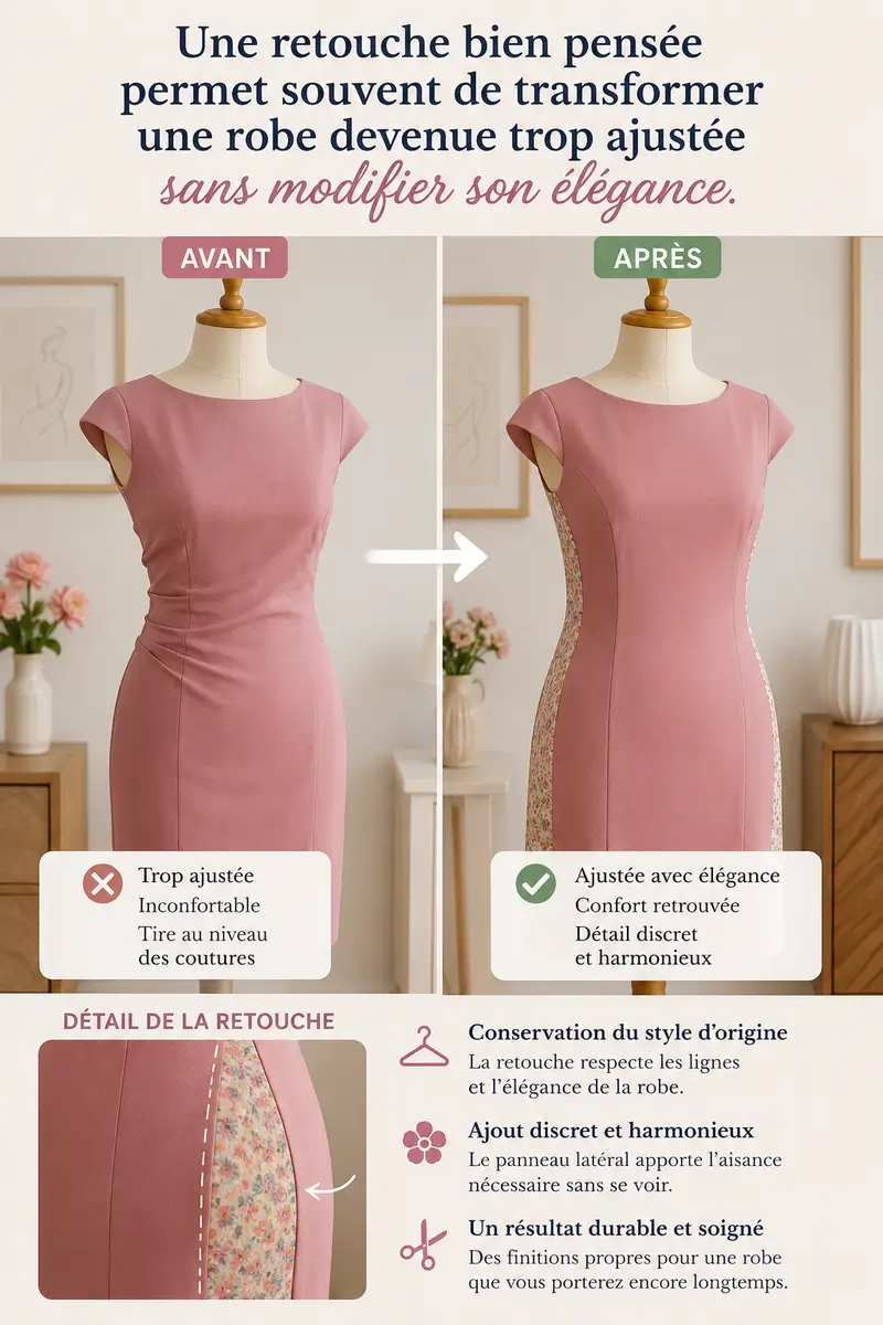 Comment élargir une robe sans que cela se voie grâce à une retouche couture invisible