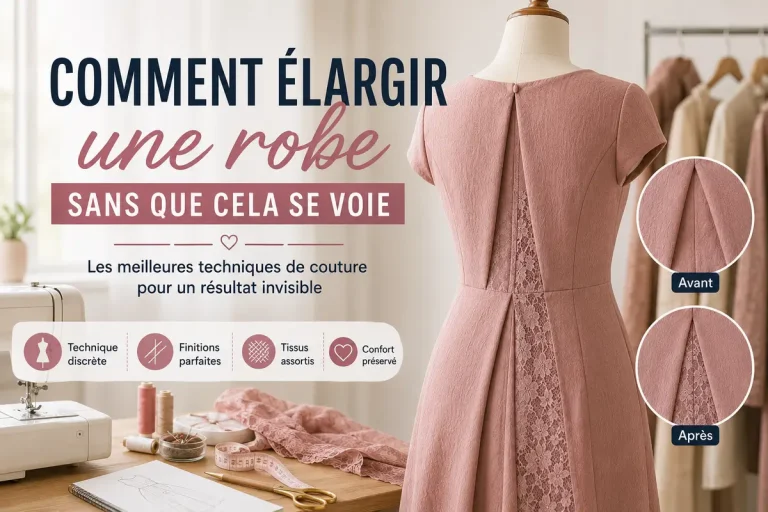 Image hero montrant une robe rose retouchée avec un panneau discret au dos pour expliquer comment élargir une robe sans que la couture se voie.