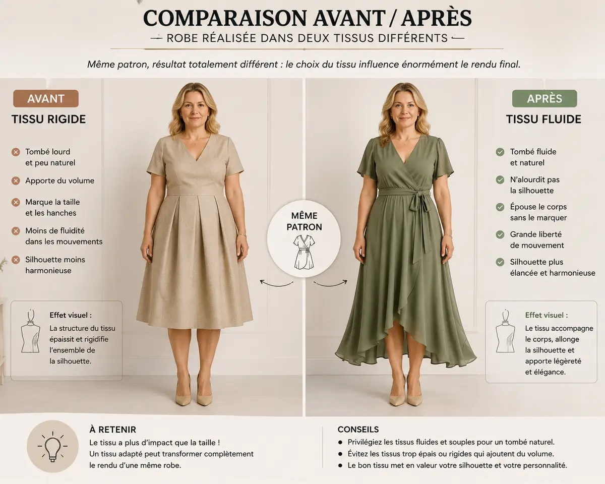 Comparaison avant après robe réalisée dans deux tissus différents