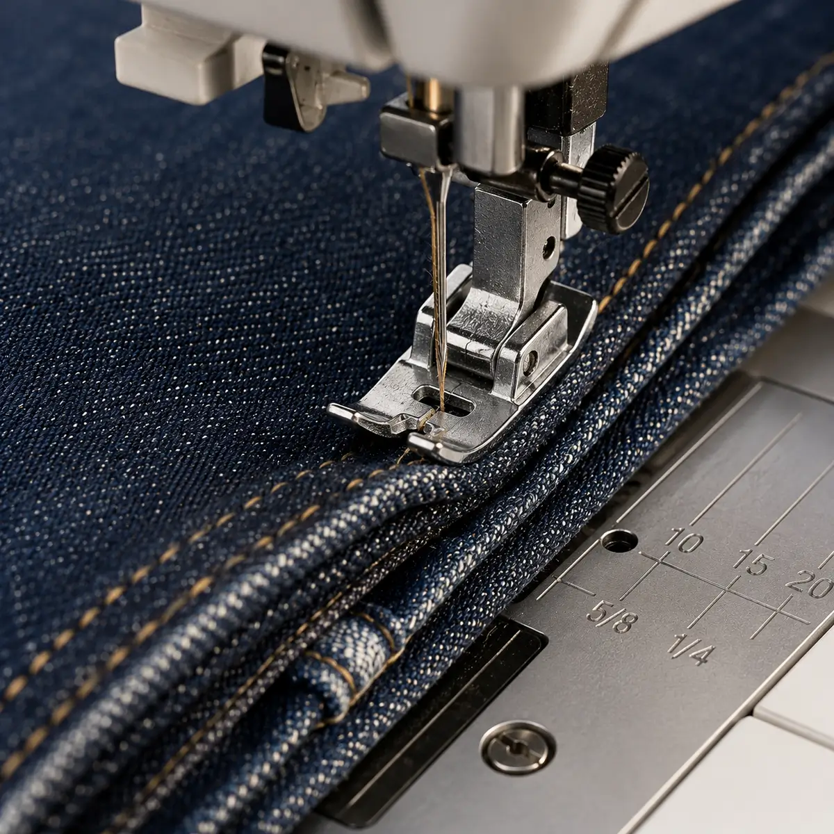 Coudre une surépaisseur de tissu jean avec pied presseur et aiguille spéciale denim