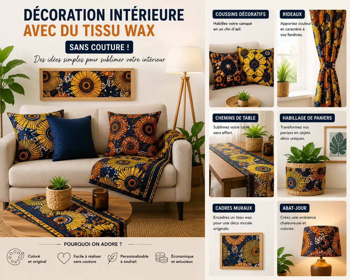 Décoration intérieure avec tissu wax africain sans couture complexe