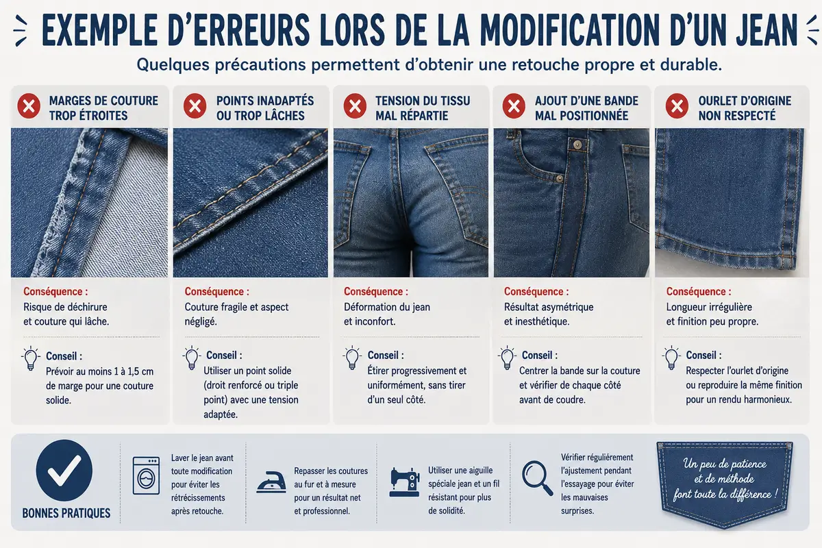 Exemple d'erreurs lors de la modification d'un jean
