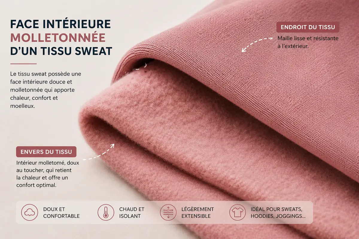 Face intérieure molletonnée d'un tissu sweat
