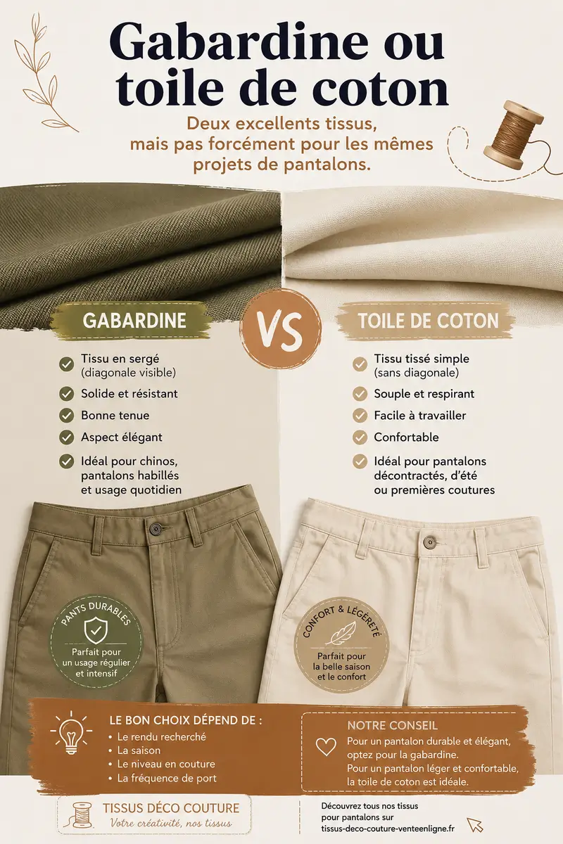 Gabardine ou toile de coton : le meilleur tissu pour coudre un pantalon confortable et durable ? 2 Gabardine ou toile de coton pour coudre un pantalon confortable et durable