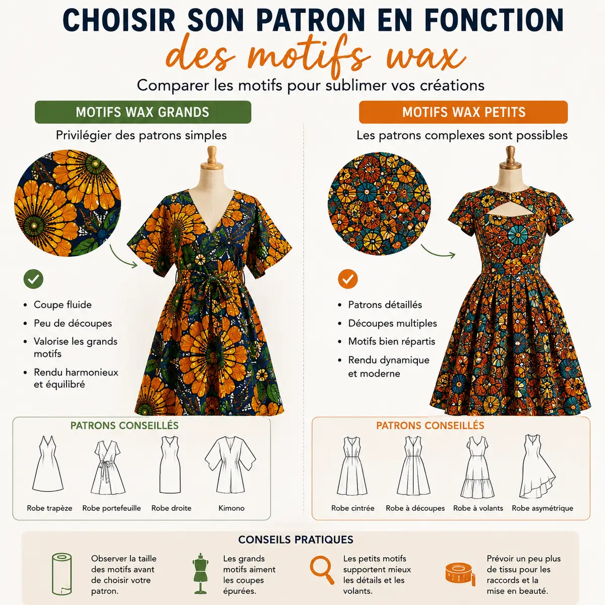 Grand motif wax et petit motif wax pour choisir le bon patron couture