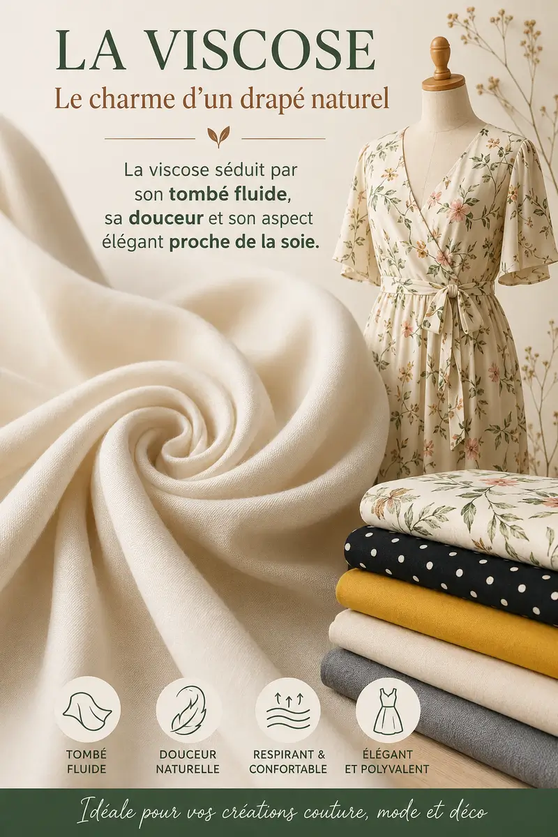 Tissu viscose : le guide complet pour bien le choisir, le coudre et l’entretenir 2 Tissu viscose fluide au mètre pour robe, chemisier et couture légère