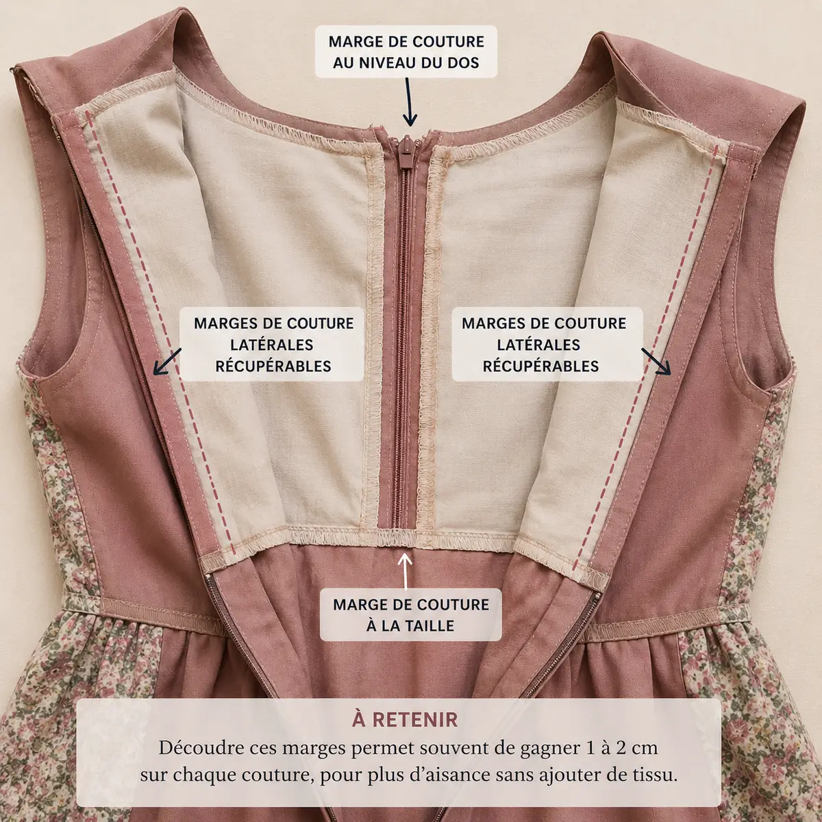 Marges de couture récupérables pour élargir une robe