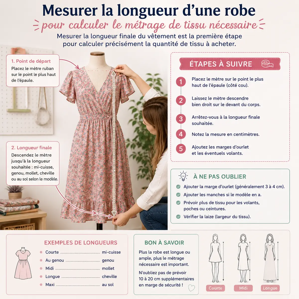 Combien de tissu faut-il pour coudre une robe, une jupe ou un pantalon ? 4 Mesurer la longueur d'une robe pour calculer le métrage de tissu nécessaire