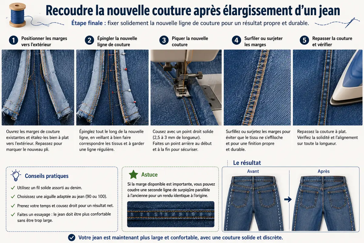 Ajout d'une bande de tissu denim pour élargir un jean