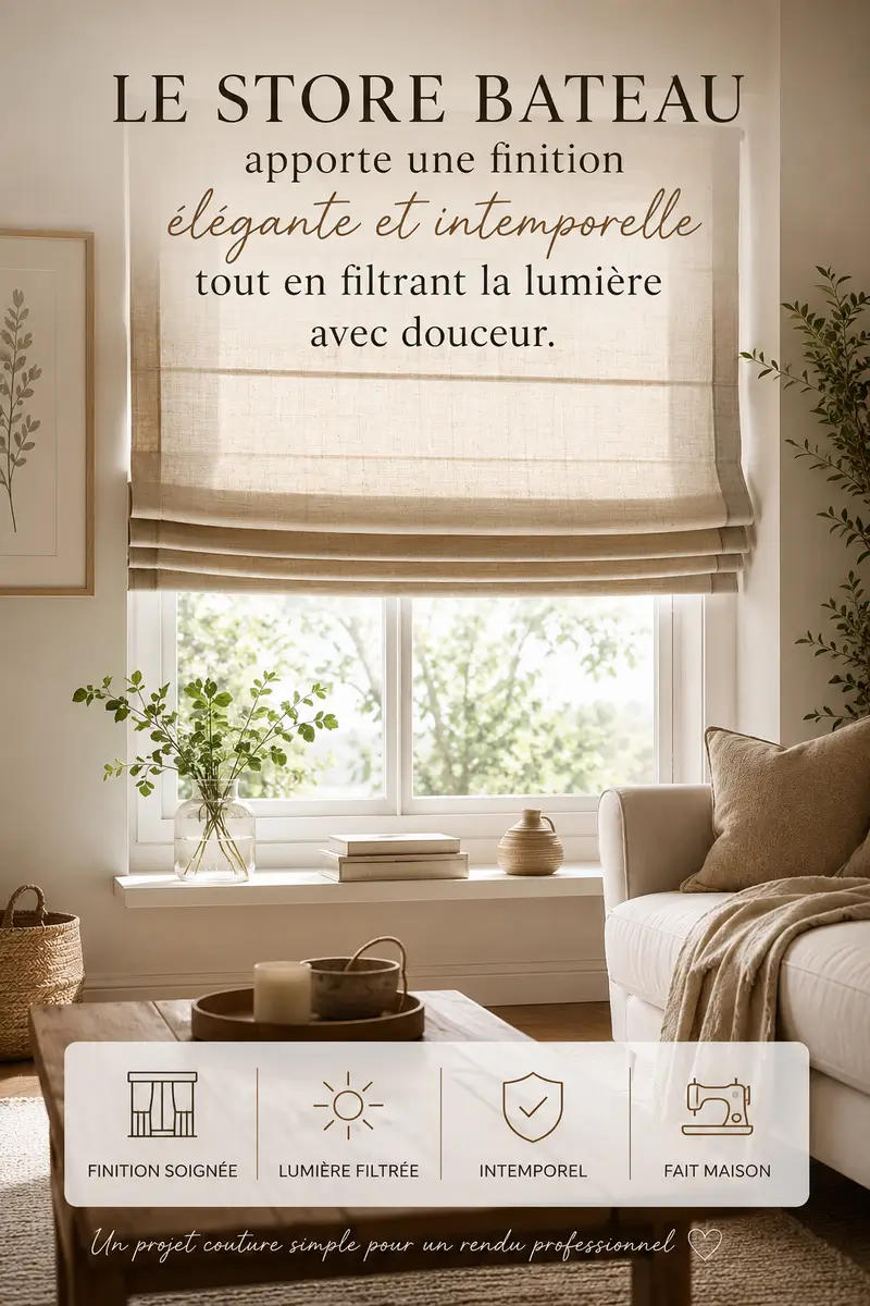 Store bateau : le guide complet pour le coudre facilement et obtenir un résultat digne d’un décorateur 2 Store bateau en tissu lin coton blanc confection sur mesure pour fenêtre de salon lumineux
